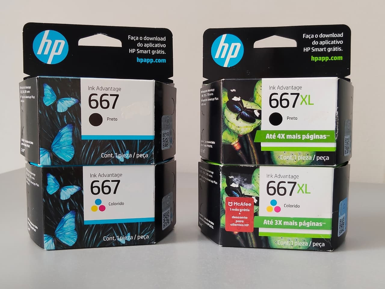 Cartuchos HP 667 e 667XL nas versões preto e colorido