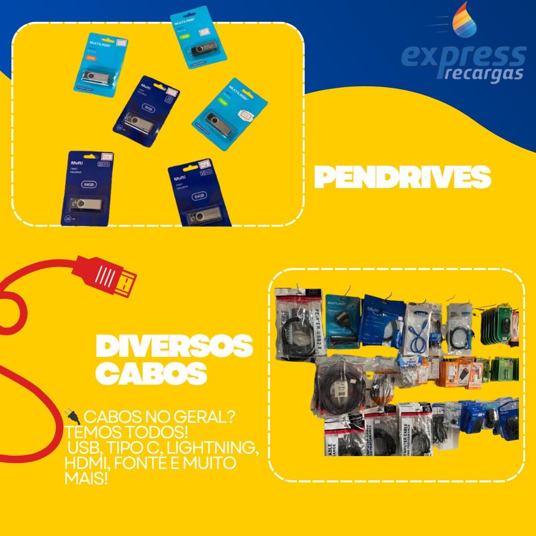 Cabos, pendrives e acessórios de informática